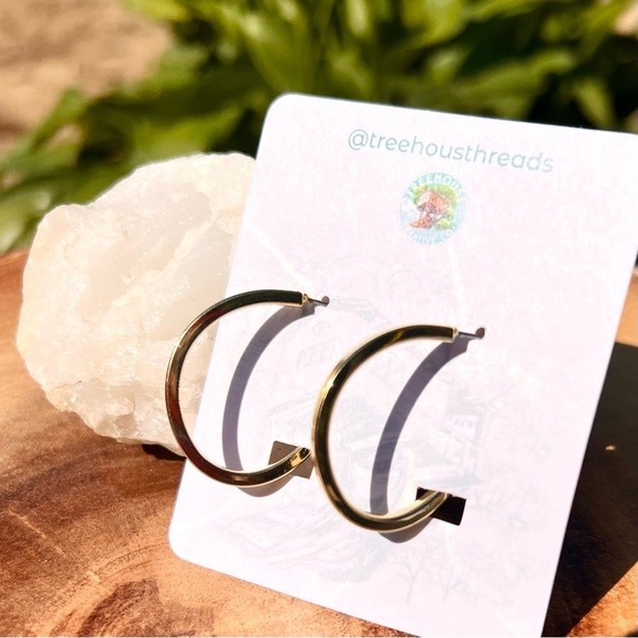 Gold Tone Oval Hoop Earrings - Picture 3 of 8